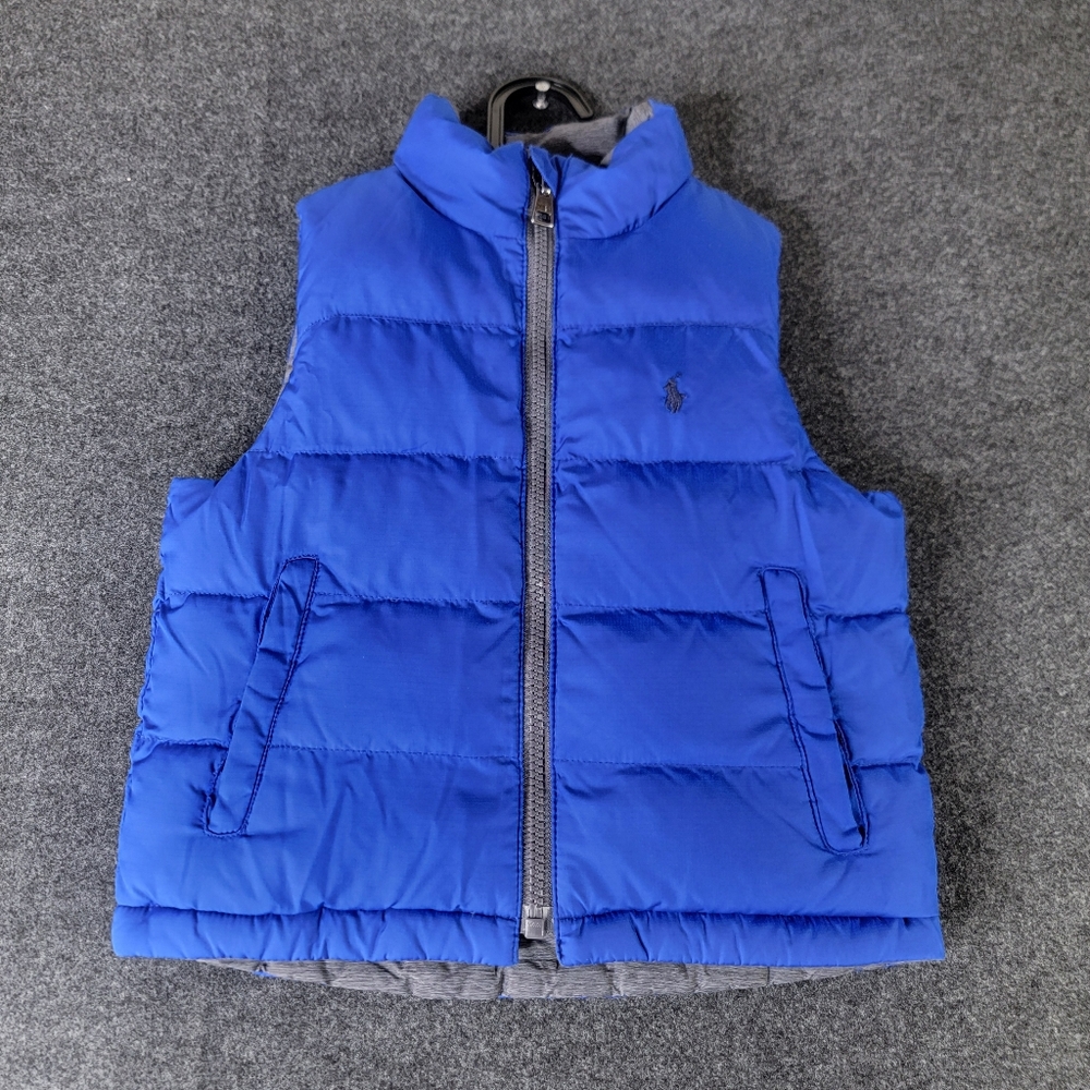 Polo Ralph Lauren Reversible Toddlers Puffer Vest Size 3T Royal Blue Grey Zipper